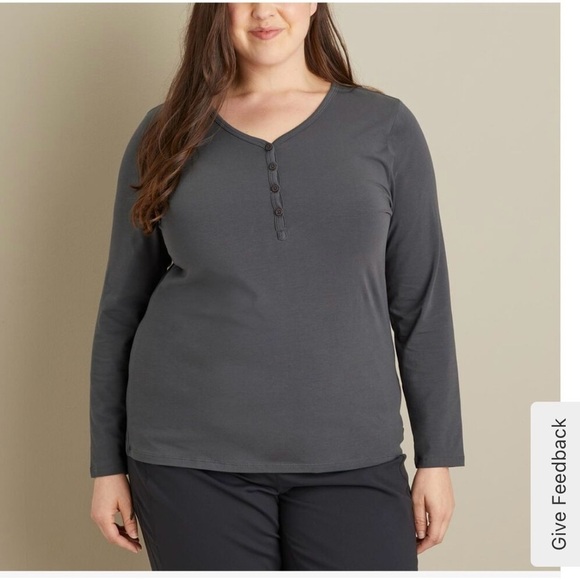Duluth Trading Co Tops - Duluth Trading Co Grey Gray No-Yank Long Sleeve Henley Womens Size 3X 3XL